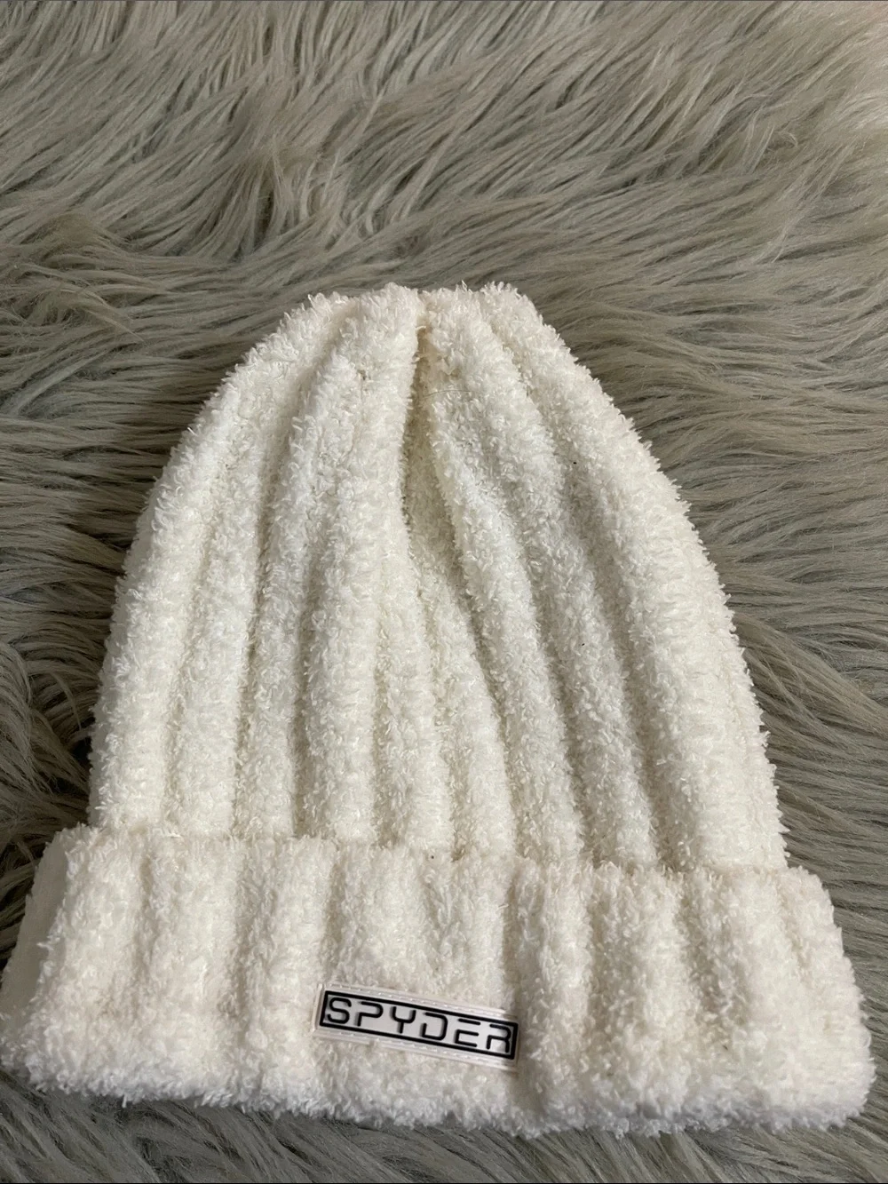 Spyder Kids Cream Fuzzy Ribbed Beanie